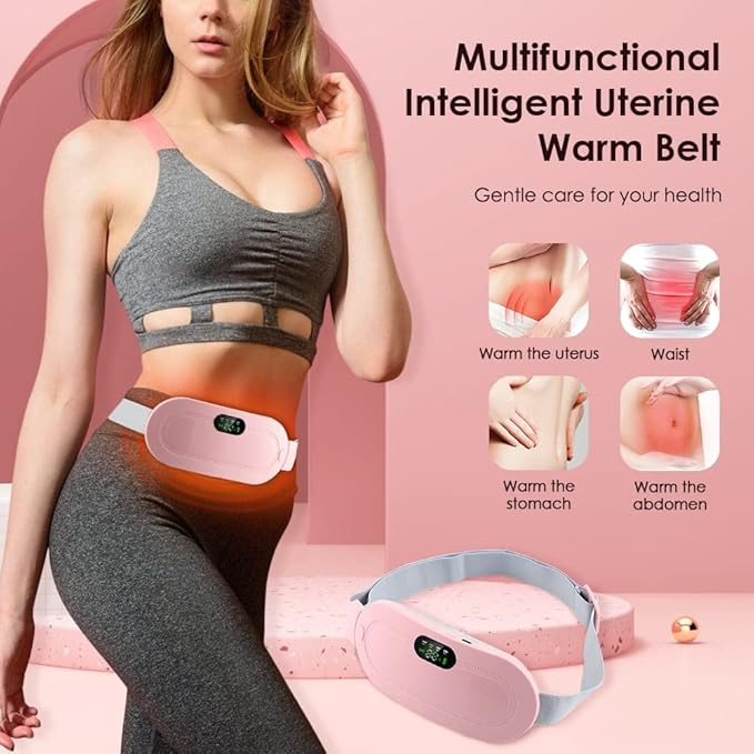 Electric Period Cramp Massager Vibrator Heating Belt for Menstrual Relief Pain Waist Stomach Warming Women