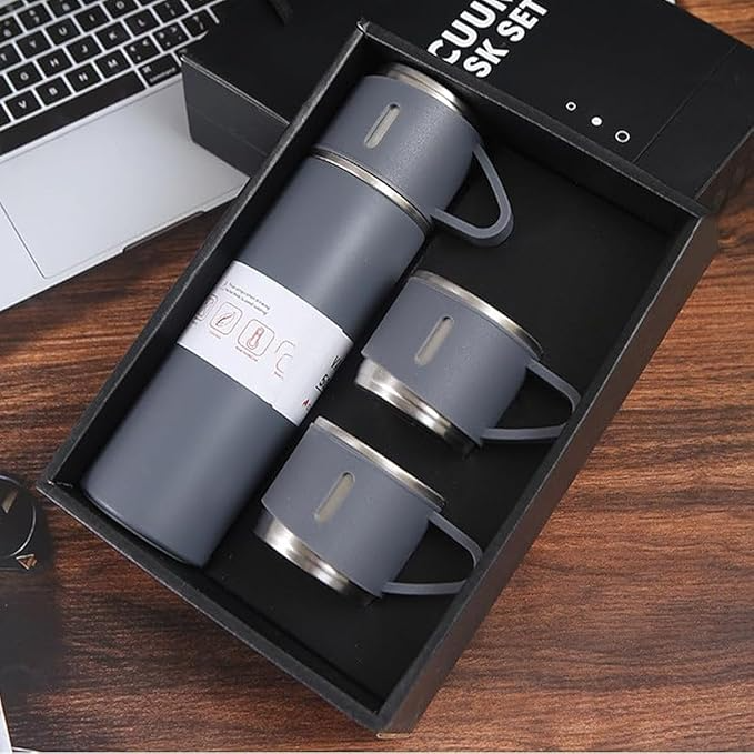 3 Cup Double-Layer Stainless Steel Vacuum Flask Set