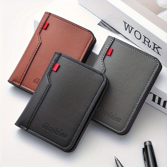 Men'S Vintage Faux Leather Credit Card Wallet, Slim & Soft Design with Multiple Card Slots