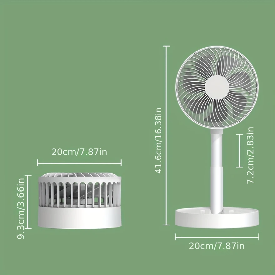Stand Fan, 20.32 cm Folding Portable Telescopic/USB Desk Fan with 3600mAh/5400mAh Rechargeable Battery
