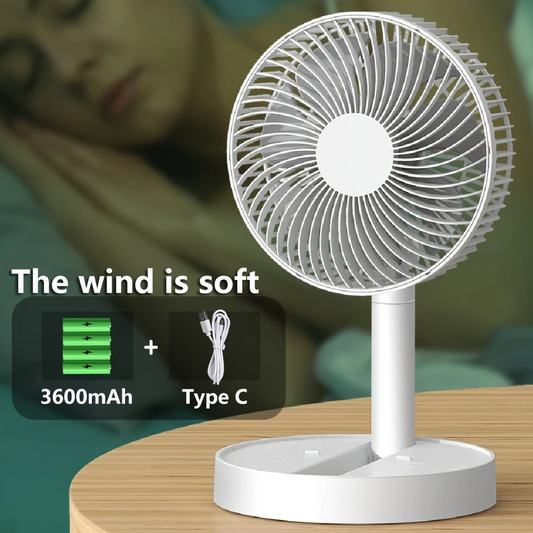 Stand Fan, 20.32 cm Folding Portable Telescopic/USB Desk Fan with 3600mAh/5400mAh Rechargeable Battery
